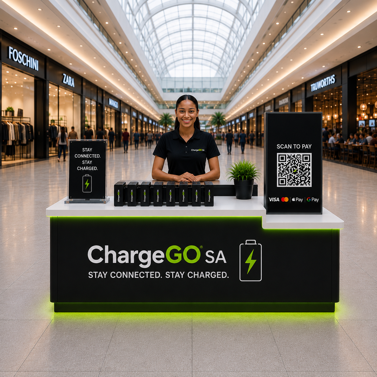 ChargeGO SA staffed kiosk in a shopping centre